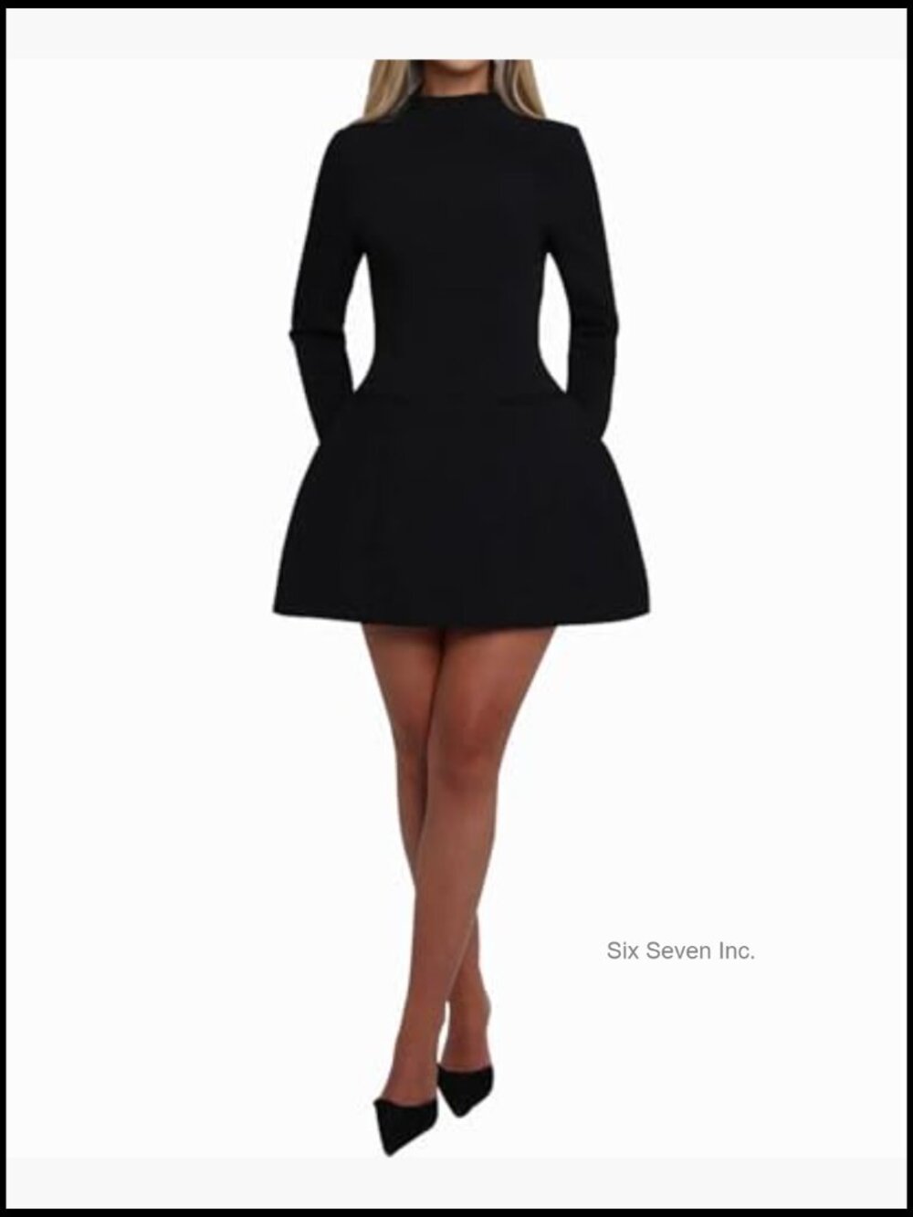 Long Sleeve Mock Neck Bodycon A-line Backless Mini Dress Party - Picture 5 of 6